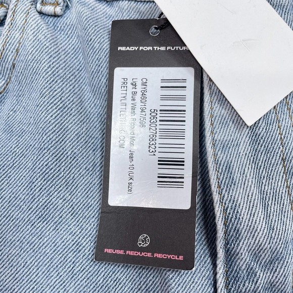 Pretty Little Thing Mom Jeans Women's Size 6 High Waist Ripped Light Wash NEW - Picture 7 of 12